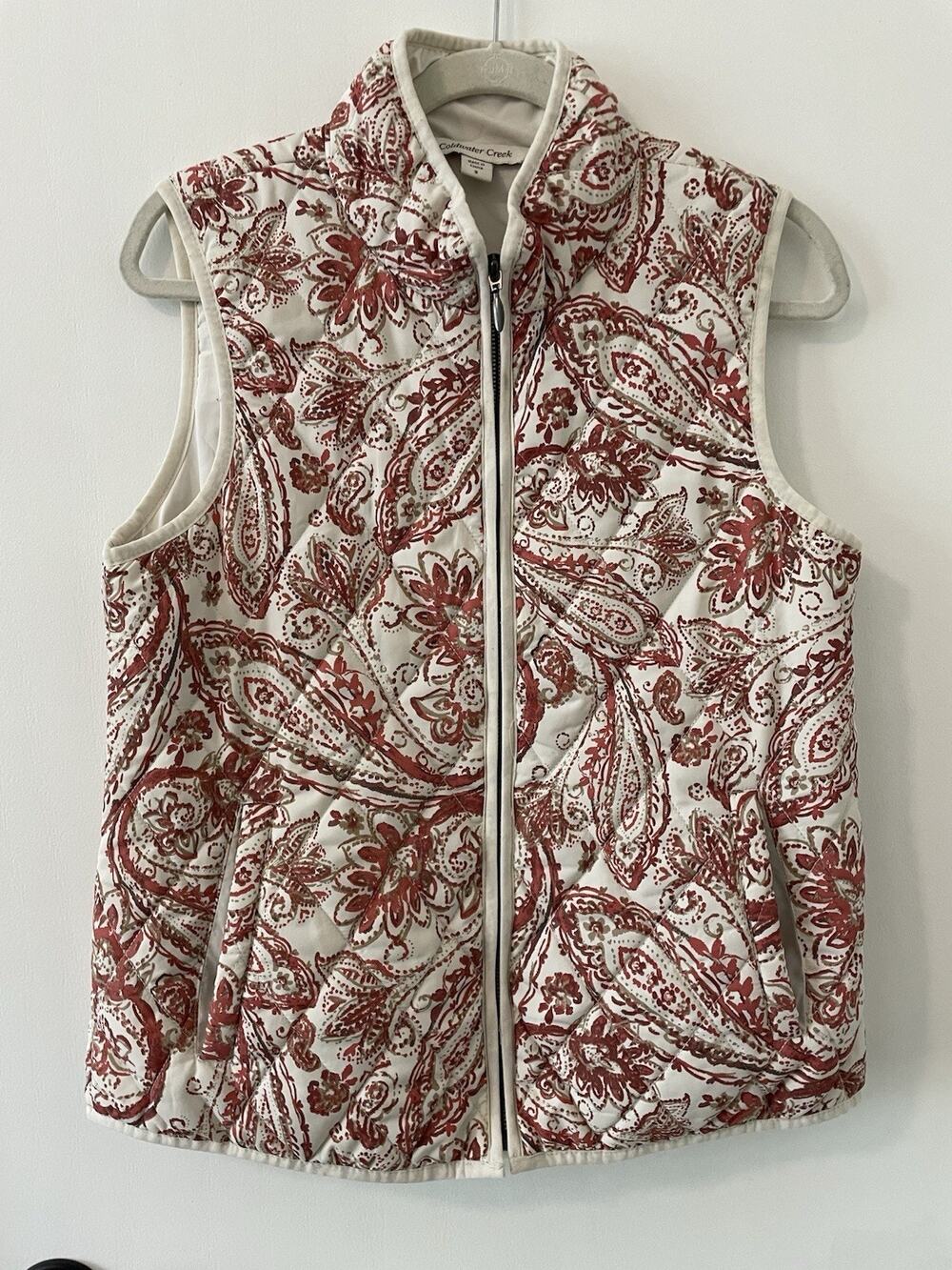 Coldwater Creek Women's Lined Red/White Vest Sz M Cottage Core 0106